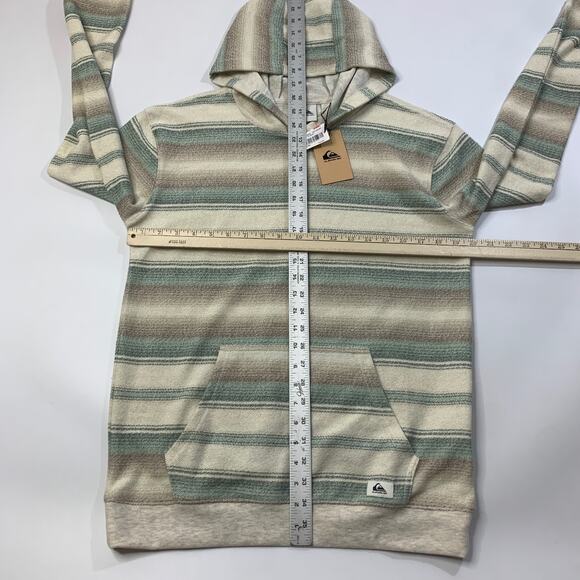 Quiksilver Sweatshirt Boys Youth XL Extra Large Cream Textured Hooded Striped - Picture 7 of 15